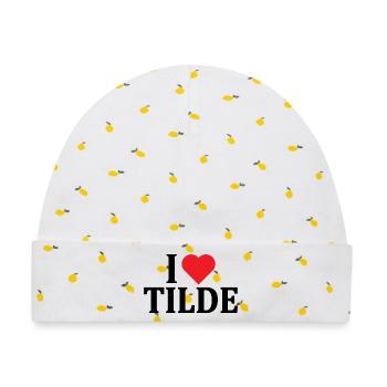 T-Shirt I love Tilde T-Shirt Geschenkidee - Baby Premium Organic Mütze - Weiß/Zitronengelb - Vorne