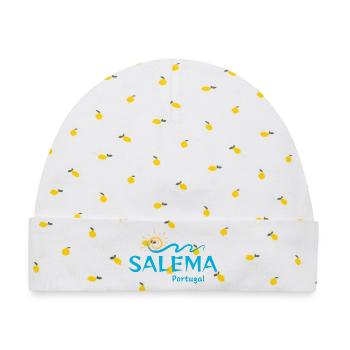 Salema Portugal-Küstenwelle Illustration - Baby Premium Organic Mütze - Weiß/Zitronengelb - Vorne