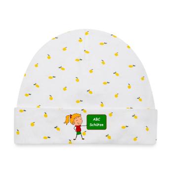 Einschulung ABC Schütze - Baby Premium Organic Mütze - Weiß/Zitronengelb - Vorne