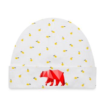 Roter Lowpoly-Bär - Baby Premium Organic Mütze - Weiß/Zitronengelb - Vorne
