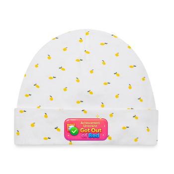 Erfolg Erreicht: Aus dem Bett Gekommen Design - Baby Premium Organic Mütze - Weiß/Zitronengelb - Vorne