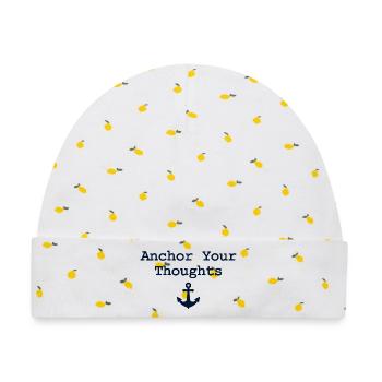 Anchor Your Thoughts Anker Spruch - Baby Premium Organic Mütze - Weiß/Zitronengelb - Vorne