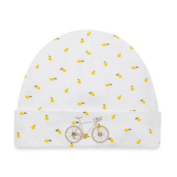Goldenes Fahrrad-Liniendesign Retro Rennrad - Baby Premium Organic Mütze - Weiß/Zitronengelb - Vorne