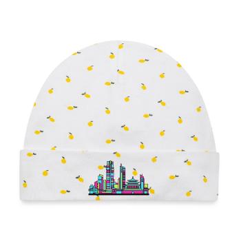 Wuhan City Skyline, Jangtsebrücke, Linienkunst - Baby Premium Organic Mütze - Weiß/Zitronengelb - Vorne