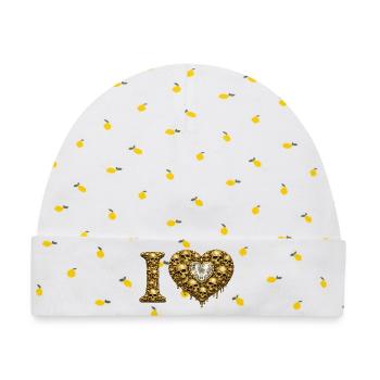 I LOVE | Goldene Schädel Herz – Totenkopf-Liebe - Baby Premium Organic Mütze - Weiß/Zitronengelb - Vorne