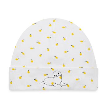 Robbe Seehund Robben Seehunde - Baby Premium Organic Mütze - Weiß/Zitronengelb - Vorne