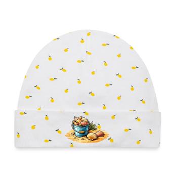 Muscheln im Eimer Strand Illustration  - Baby Premium Organic Mütze - Weiß/Zitronengelb - Vorne