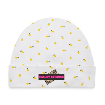 Kiss My Attitude  - Baby Premium Organic Mütze - Weiß/Zitronengelb - Vorne