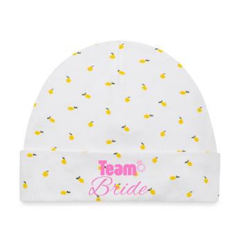 Team Bride: Pink Ring Logo - Baby Premium Organic Mütze - Weiß/Zitronengelb - Vorne