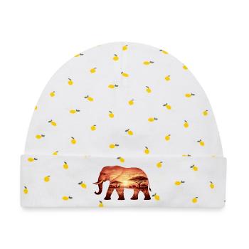 Elefant auf Savanne - Baby Premium Organic Mütze - Weiß/Zitronengelb - Vorne