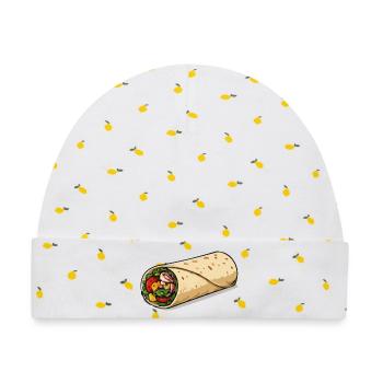 Farbintensiver Burrito-Wrap - Baby Premium Organic Mütze - Weiß/Zitronengelb - Vorne