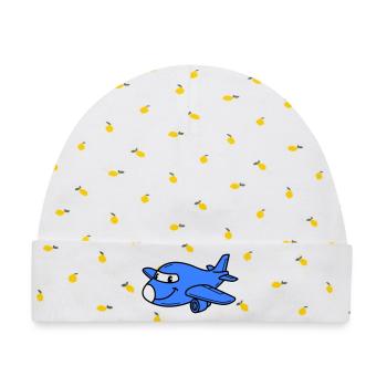 Airplane Kids - Baby Premium Organic Mütze - Weiß/Zitronengelb - Vorne