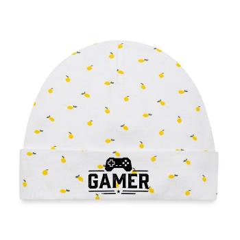 Gamer Controller Silhouette - Baby Premium Organic Mütze - Weiß/Zitronengelb - Vorne