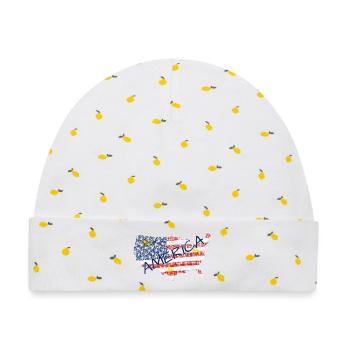 Amerika Flagge Schriftzug - Baby Premium Organic Mütze - Weiß/Zitronengelb - Vorne
