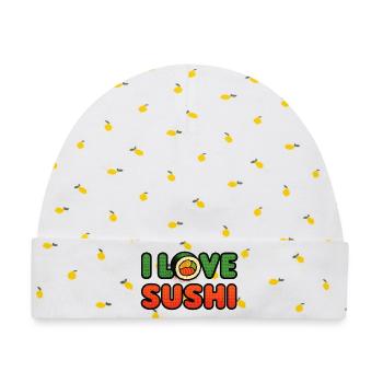 I Love Sushi im Retro-Look - Baby Premium Organic Mütze - Weiß/Zitronengelb - Vorne
