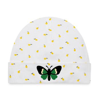 Lucky Moth Botanical Streetwear Design - Baby Premium Organic Mütze - Weiß/Zitronengelb - Vorne