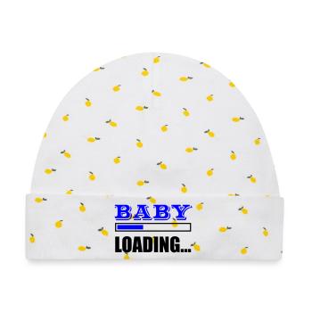 Blaues Großbuchstaben BABY Design - Baby Premium Organic Mütze - Weiß/Zitronengelb - Vorne