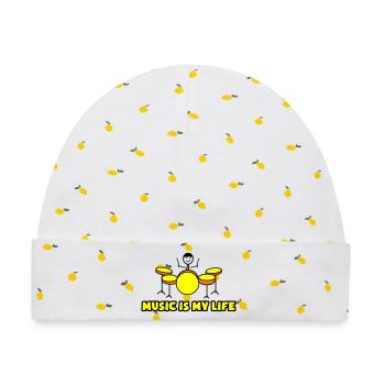 Musik ist mein Leben Drum-Logo - Baby Premium Organic Mütze - Weiß/Zitronengelb - Vorne