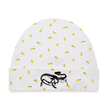 Dinosaurier Skelett Silhouette (1c) - Baby Premium Organic Mütze - Weiß/Zitronengelb - Vorne