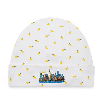 Bunte New York Skyline im Kinder-Kritzelstil - Baby Premium Organic Mütze - Weiß/Zitronengelb - Vorne