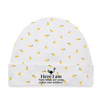 Here I am, now what are your other two wishes - Baby Premium Organic Mütze - Weiß/Zitronengelb - Vorne