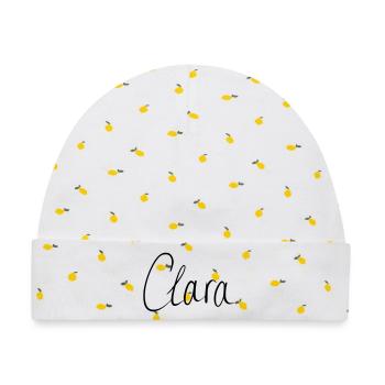 Clara - Baby Premium Organic Mütze - Weiß/Zitronengelb - Vorne