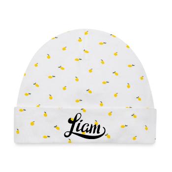 Name Liam - Baby Premium Organic Mütze - Weiß/Zitronengelb - Vorne
