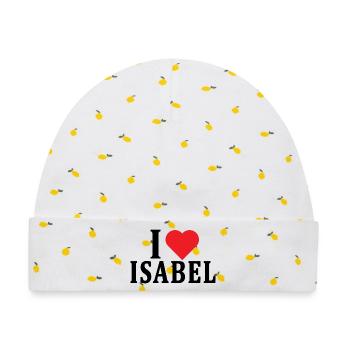 T-Shirt Ich liebe Isabel T-Shirt Geschenkidee - Baby Premium Organic Mütze - Weiß/Zitronengelb - Vorne