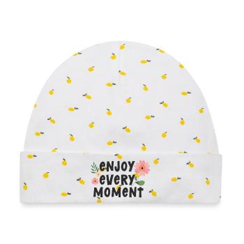 Genießen Sie jeden Moment - Baby Premium Organic Mütze - Weiß/Zitronengelb - Vorne