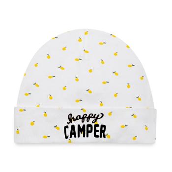 Ella Lopez "happy camper" - Baby Premium Organic Mütze - Weiß/Zitronengelb - Vorne