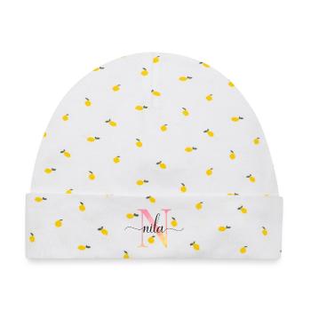 N | Monogramm | Name | Nila |Watercolor - Baby Premium Organic Mütze - Weiß/Zitronengelb - Vorne