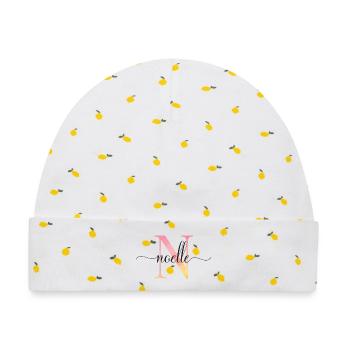 N | Monogramm | Name | Noelle |Watercolor - Baby Premium Organic Mütze - Weiß/Zitronengelb - Vorne