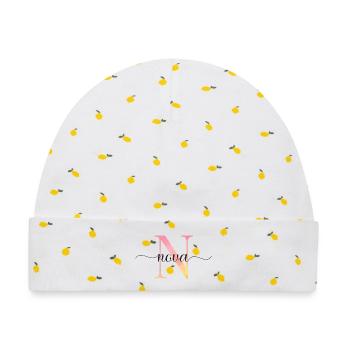 N | Monogramm | Name | Nova |Watercolor - Baby Premium Organic Mütze - Weiß/Zitronengelb - Vorne