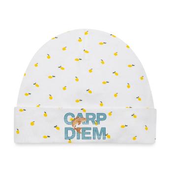 Carp Diem – Lustiges Fisch-Wortspiel für Väter - Baby Premium Organic Mütze - Weiß/Zitronengelb - Vorne