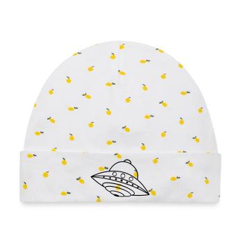 UFO Außerirdisches Schiff Weltraum-Gekritzel - Baby Premium Organic Mütze - Weiß/Zitronengelb - Vorne