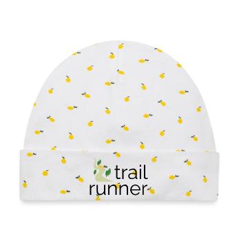 Trail Runner - Design mit Text und Trail - Baby Premium Organic Mütze - Weiß/Zitronengelb - Vorne