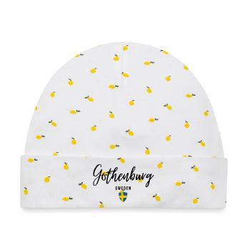 Elegantes Design Göteborg, ich liebe Göteborg - Baby Premium Organic Mütze - Weiß/Zitronengelb - Vorne