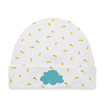 Wolke Punkte Dots Wetter Kinderzimmer Deko Kinder - Baby Premium Organic Mütze - Weiß/Zitronengelb - Vorne