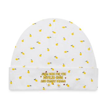 Hier für die gefüllten Eier und das Familiendrama - Baby Premium Organic Mütze - Weiß/Zitronengelb - Vorne
