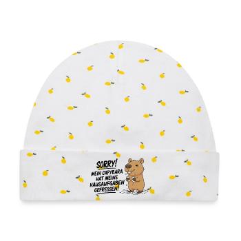 Sorry! Capybara hat meine Hausaufgaben gefressen - Baby Premium Organic Mütze - Weiß/Zitronengelb - Vorne