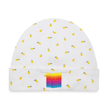 Strickmaschen in Regenbogenfarben auf Nadeln - Baby Premium Organic Mütze - Weiß/Zitronengelb - Vorne