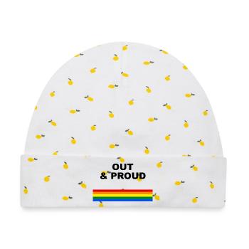 Out & Proud Regenbogen Flaggen Design - Baby Premium Organic Mütze - Weiß/Zitronengelb - Vorne
