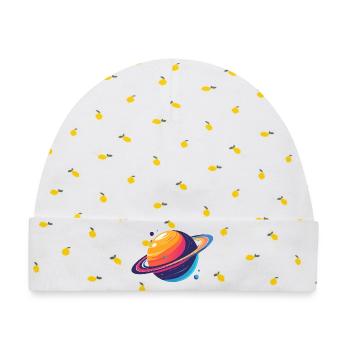 Neon Planetenkosmos Planet mit Ring und Monden - Baby Premium Organic Mütze - Weiß/Zitronengelb - Vorne