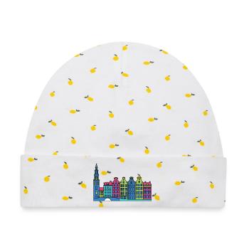 Amsterdam City Skyline Canal beherbergt Linienzeichnungen - Baby Premium Organic Mütze - Weiß/Zitronengelb - Vorne