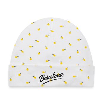 Barcelona Script mit Bogenlinie - Baby Premium Organic Mütze - Weiß/Zitronengelb - Vorne