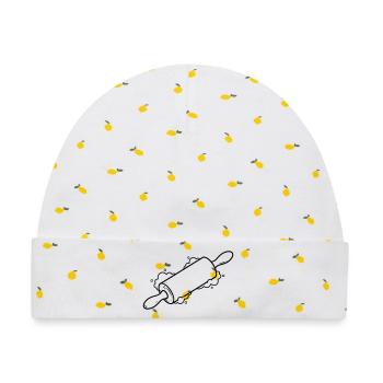 Nudelholz Backrolle Mehl Outline - Baby Premium Organic Mütze - Weiß/Zitronengelb - Vorne
