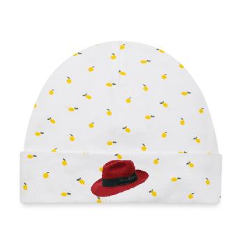 Retro Pixel Art Red Fedora Hat - Baby Premium Organic Mütze - Weiß/Zitronengelb - Vorne