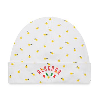 Albenga Italienisches Flaggenwappen - Baby Premium Organic Mütze - Weiß/Zitronengelb - Vorne