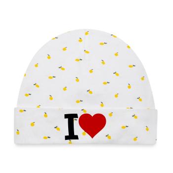 I Love - Baby Premium Organic Mütze - Weiß/Zitronengelb - Vorne