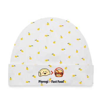Pierogi statt Fast Food - Baby Premium Organic Mütze - Weiß/Zitronengelb - Vorne